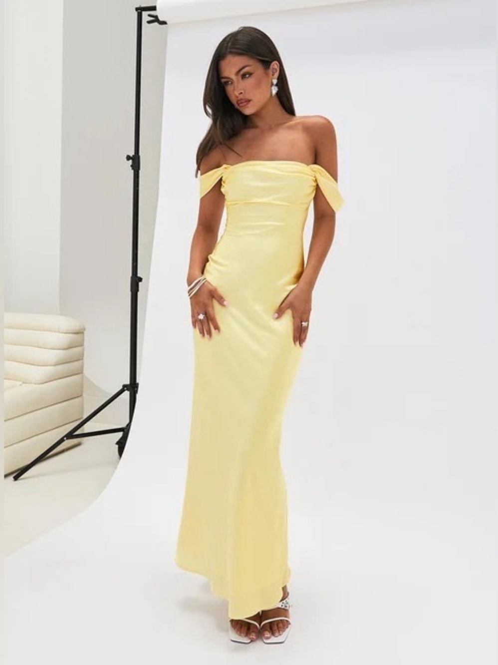 Princess Polly Lemon Off-Shoulder Satin Gown